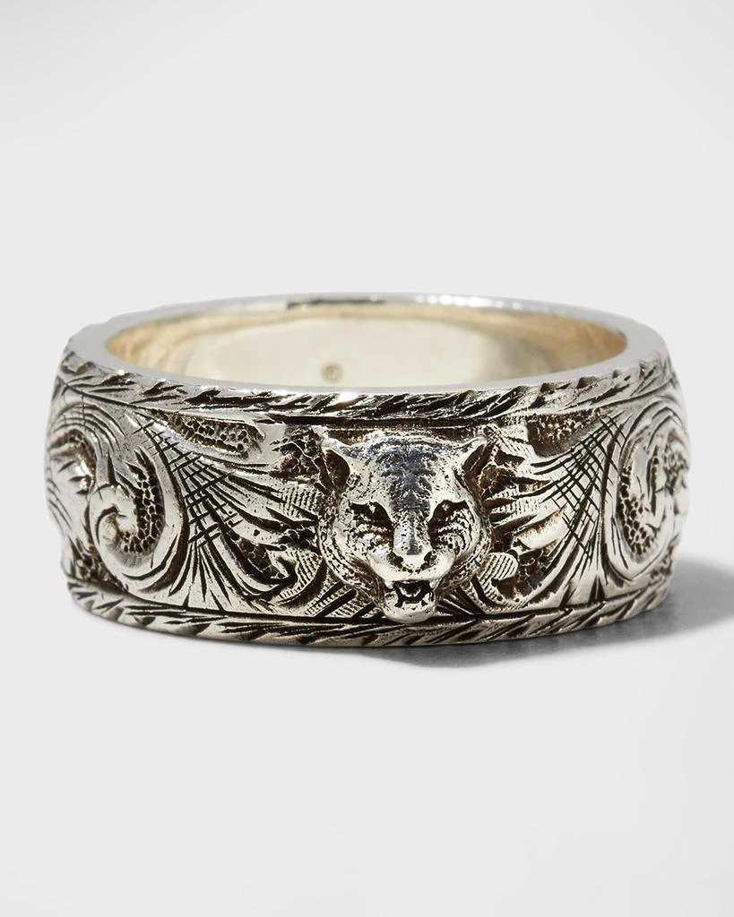 商品Gucci|Men's Gatto Aged Sterling Silver Ring, Size 9-11,价格¥2560,第1张图片