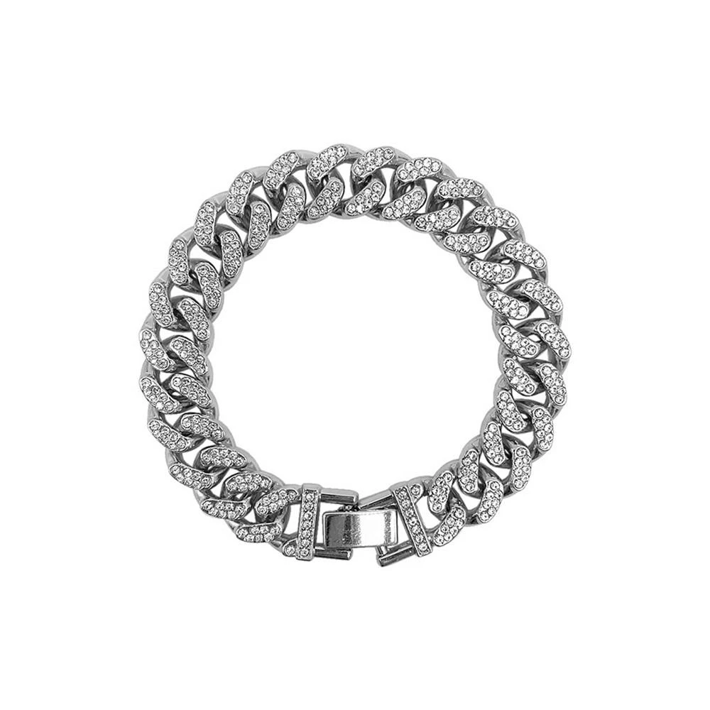 商品ADORNIA|Rhodium Plated Crystal Thick Cuban Curb Chain Bracelet,价格¥223,第1张图片