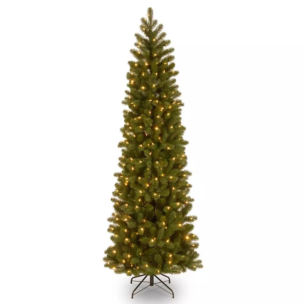 商品National Tree Company|National Tree 6.5' Feel Real Downswept Douglas Fir Pencil Slim Tree with 300 Clear Lights,价格¥2349,第1张图片