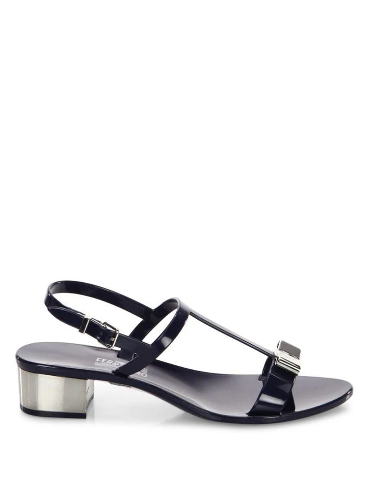 商品Salvatore Ferragamo|Favilia Metal Block Heel Jelly T-Strap Slingback Sandals,价格¥2211,第5张图片详细描述