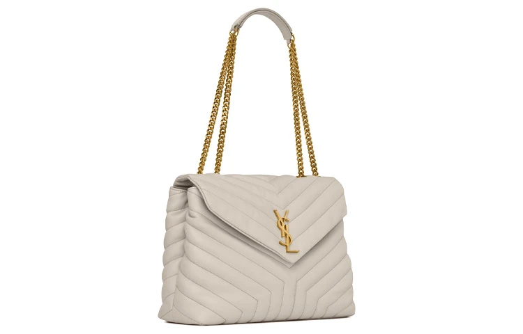 商品[国内直发] Yves Saint Laurent|圣罗兰 LOULOU 金标Logo 绗缝皮革 链条包单肩包斜挎包 中号 女款 白色 #百搭经典款#,价格¥18055,第3张图片详细描述