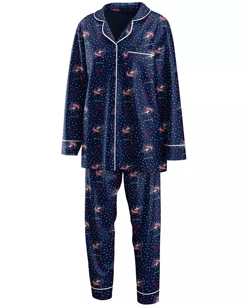 商品WEAR by Erin Andrews|Women's Navy Columbus Blue Jackets Long Sleeve Button-Up Shirt Pants Sleep Set,价格¥335,第1张图片