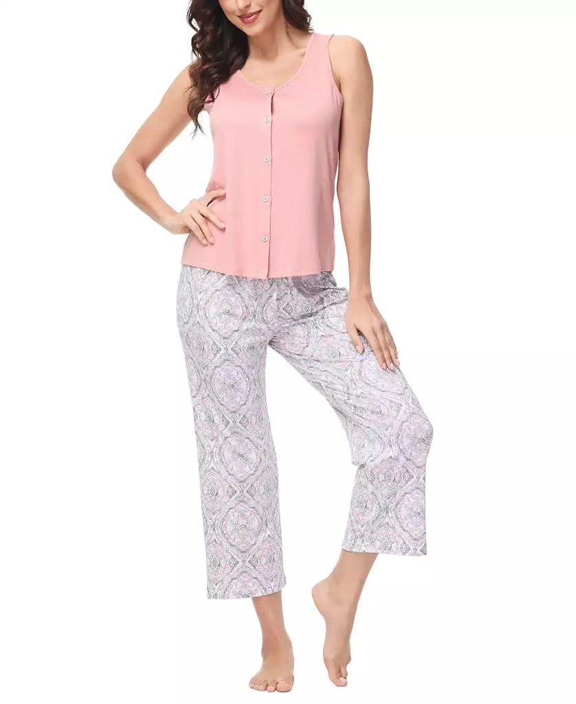 商品INK+IVY|Women's 2 Piece Button Down Top with Cropped Wide Leg Pants Pajama Set,价格¥303,第3张图片详细描述