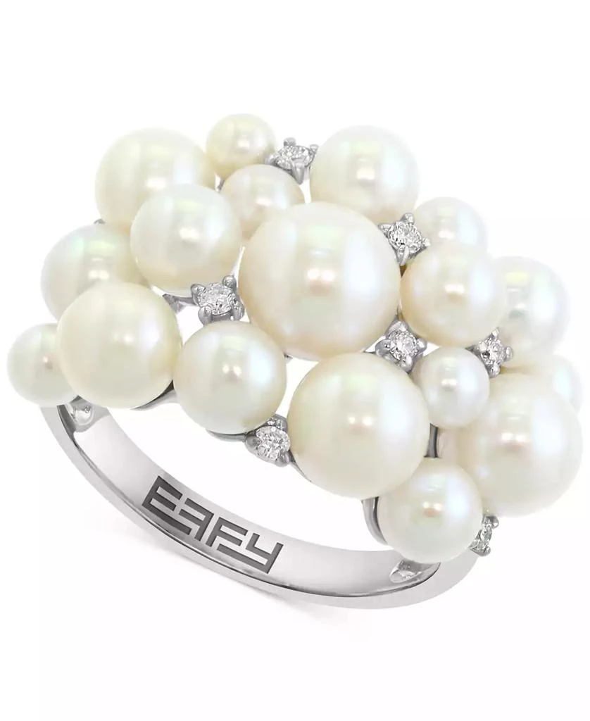 商品Effy|EFFY® Cultured Freshwater Pearl (3 - 6-1/2mm) & Diamond (1/10 ct. t.w.) Cluster Ring in 14k White Gold,价格¥9874,第1张图片