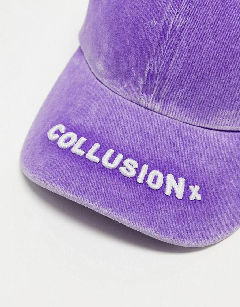 商品COLLUSION|COLLUSION Unisex embroidered logo cap in purple acid wash,价格¥102,第4张图片详细描述
