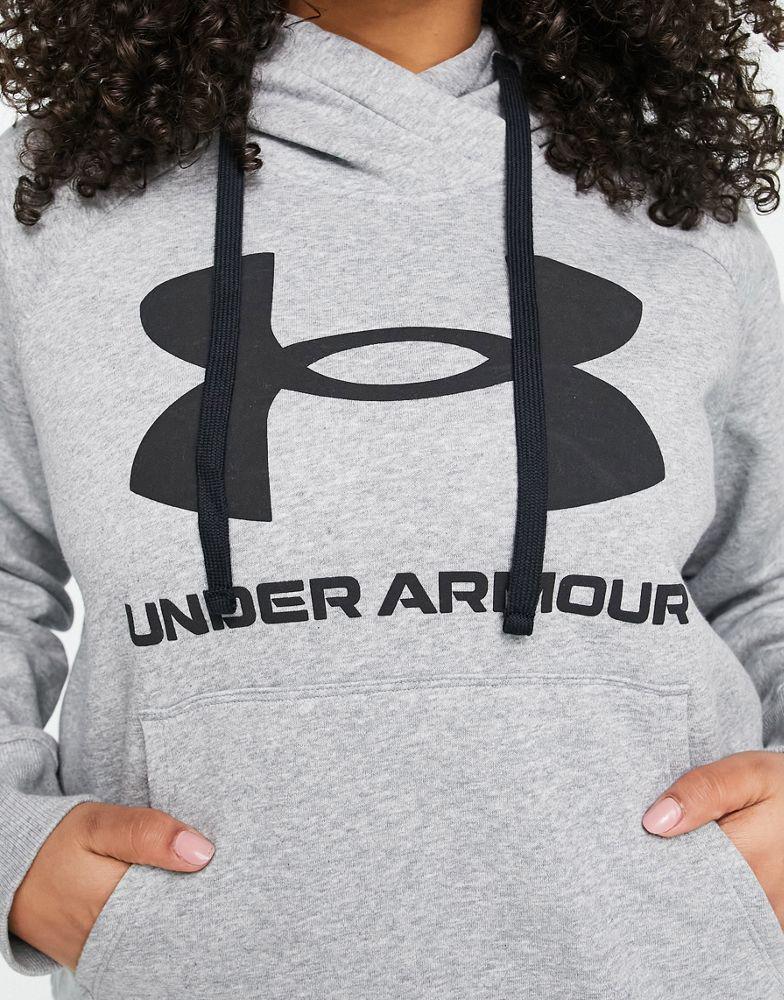 商品Under Armour|Under Armour Plus Rival fleece hoodie with large logo in grey marl,价格¥228,第5张图片详细描述