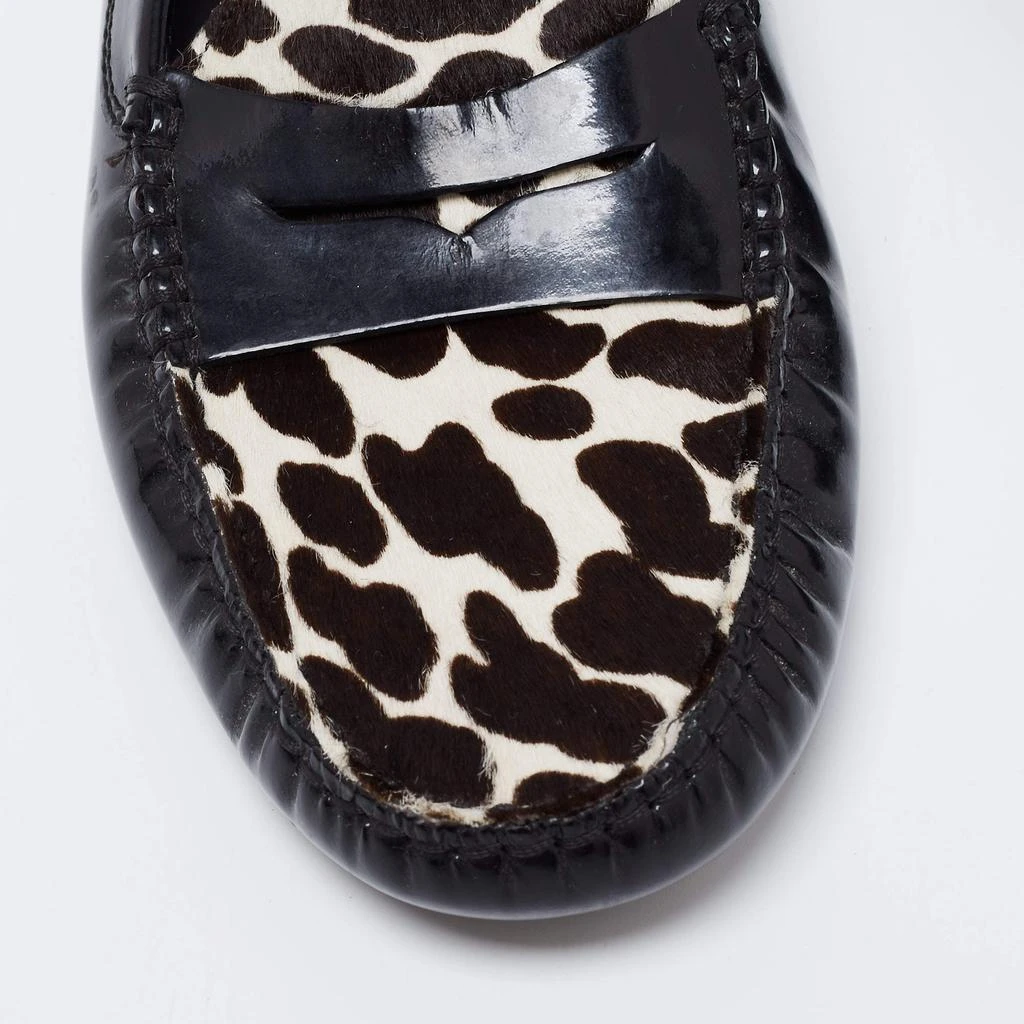 Tod's Leather Black/White Animal Print Calf Hair And Patent Leather Slip On Loafers Size 39 商品