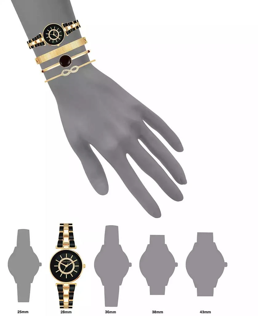 商品Anne Klein|Women's Gold-Tone Alloy Bracelet with Black Enamel and Crystal Accents Fashion Watch 34mm Set 4 Pieces,价格¥1317,第4张图片详细描述