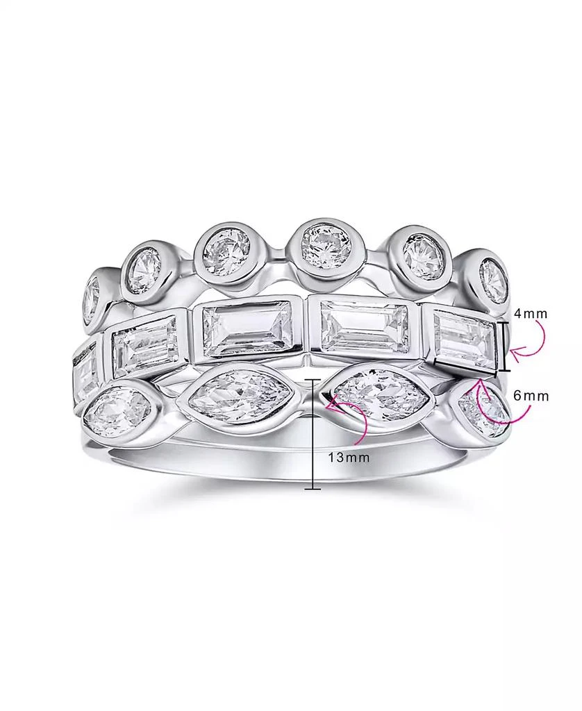 商品Bling Jewelry|3 Set Geometric Cubic Zirconia Baguette Marquise Round CZ Stackable Wedding Band Ring Set For Women .925 Sterling Silver,价格¥457,第2张图片详细描述