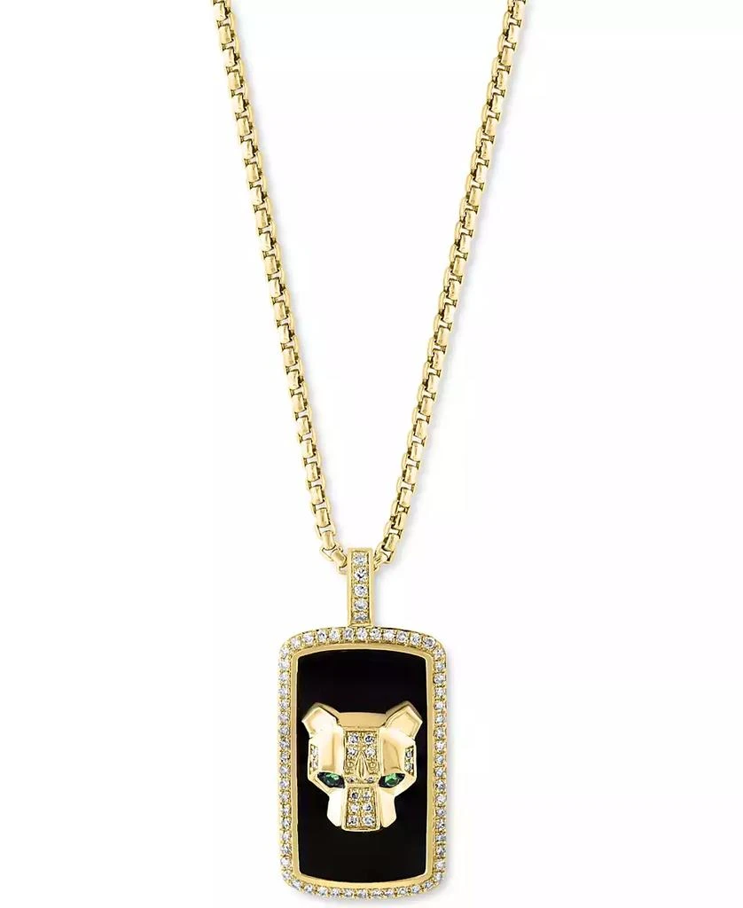 商品Effy|EFFY® Men's Onyx, Diamond (1/5 ct. t.w.), & Tsavorite Accent Panther Head Dog Tag 22" Pendant Necklace in 14k Gold,价格¥51679,第1张图片