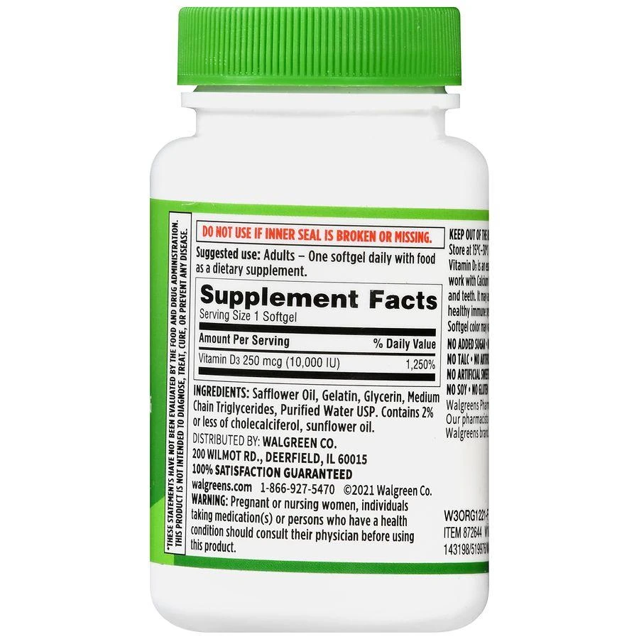 商品Walgreens|Vitamin D3 250 mcg Softgels (60 days),价格¥76,第4张图片详细描述