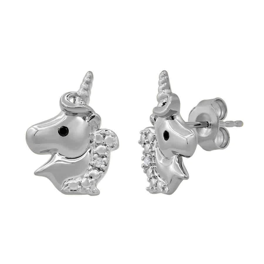 商品Diamondmuse|Diamond Muse 0.03 cttw White Gold Over Sterling Silver Unicorn Stud Earrings for Little Girls,价格¥260,第2张图片详细描述
