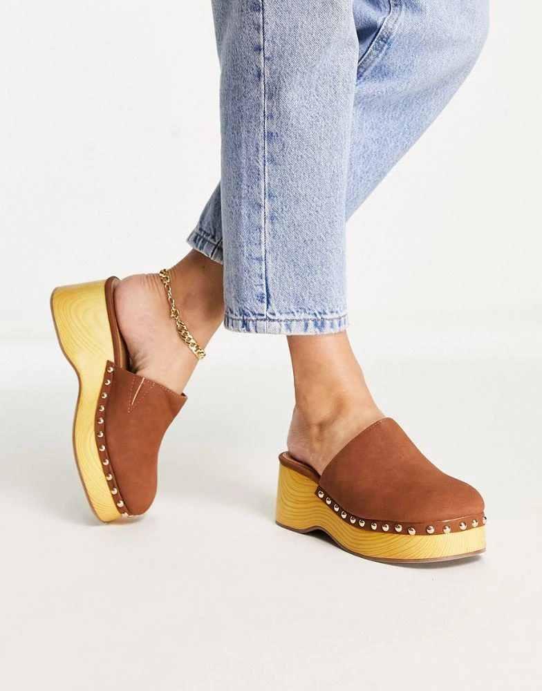 商品ASOS|ASOS DESIGN Salvia flatform clog mules in tan,价格¥168,第1张图片