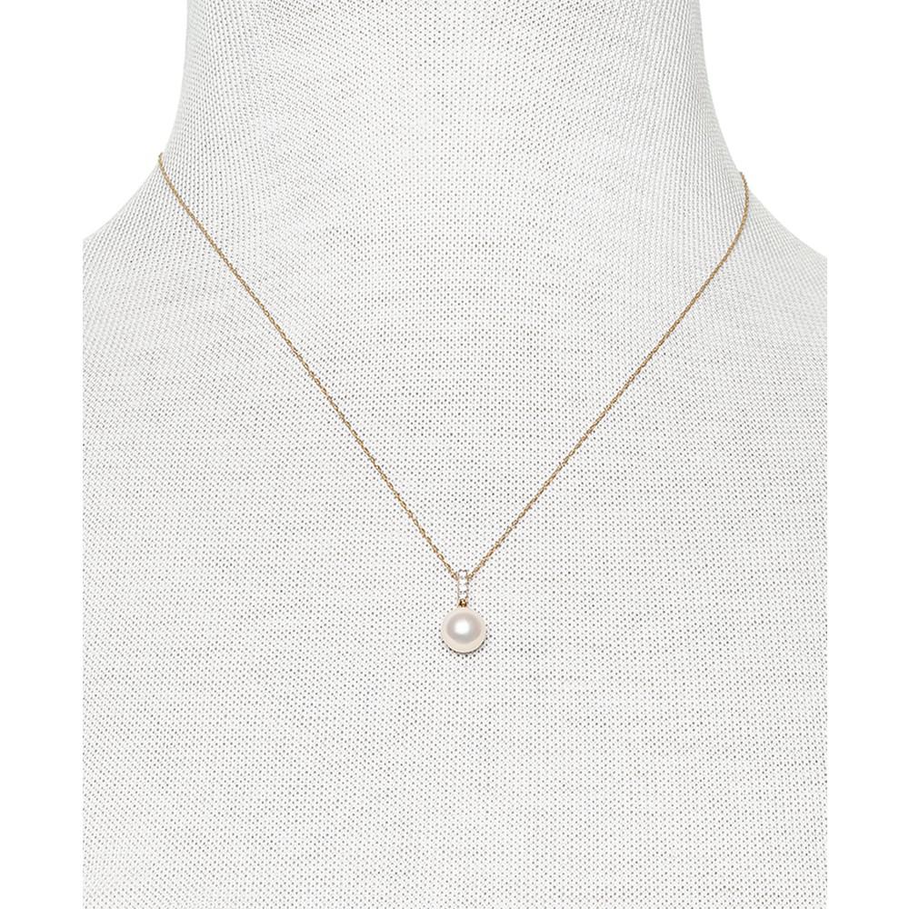 Cultured Freshwater Pearl (8mm) & Diamond (1/20 ct. t.w.) 18" Pendant Necklace in 14k Gold, Created for Macy's商品第2张图片规格展示
