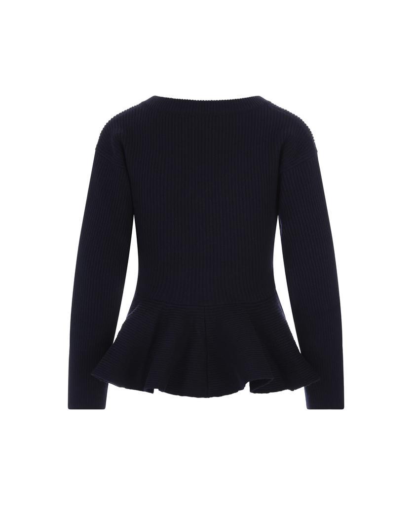 商品Alexander McQueen|Woman Navy Blue Sweater With Asymmetrical Hem,价格¥6837,第4张图片详细描述