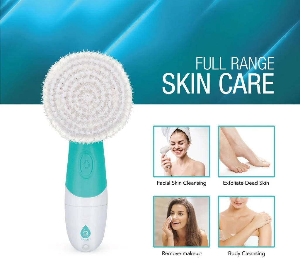 商品PURSONIC|Advanced Facial and Body Cleansing Brush for Removing Makeup & Exfoliating Dead Skin - Includes 4 Multifunction Brush Heads: Facial, Body, Pumice Stone and Sponge (aqua),价格¥143,第3张图片详细描述