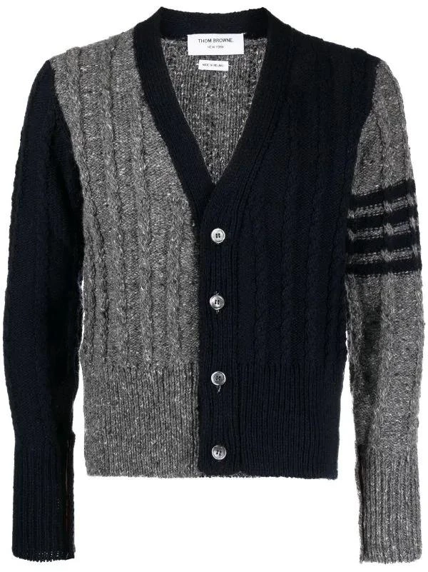 商品Thom Browne|THOM BROWNE MEN FUN MIX BICOLOR TWIST CABLE CLASSIC V NECK CARDIGAN IN DONEGAL W/ 4 BAR STRIPE,价格¥7225,第5张图片详细描述