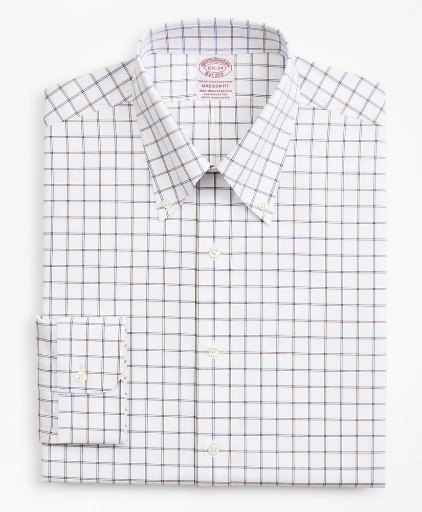Stretch Madison Relaxed-Fit Dress Shirt, Non-Iron Poplin Button-Down Collar Double-Grid Check商品第4张图片规格展示