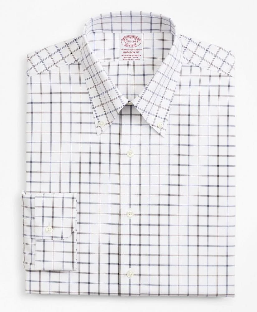 商品Brooks Brothers|Stretch Madison Relaxed-Fit Dress Shirt, Non-Iron Poplin Button-Down Collar Double-Grid Check,价格¥412,第4张图片详细描述