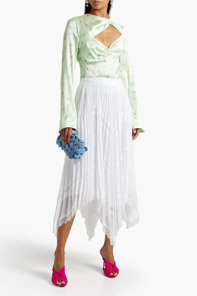 商品Alice + Olivia|Katz lace-trimmed plissé-chiffon midi skirt,价格¥2328,第4张图片详细描述