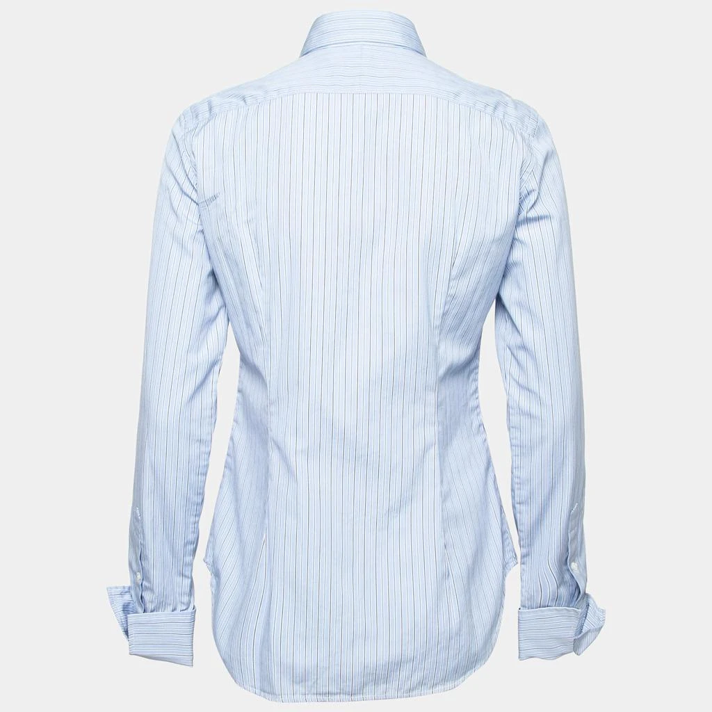 商品[二手商品] Ralph Lauren|Ralph Lauren Blue Striped Cotton Ruffle Trimmed Button Front Shirt M,价格¥919,第2张图片详细描述