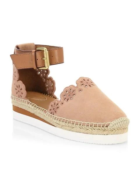 商品See by Chloé|Floral Laser-Cut Suede Flatform Espadrilles,价格¥1807,第1张图片