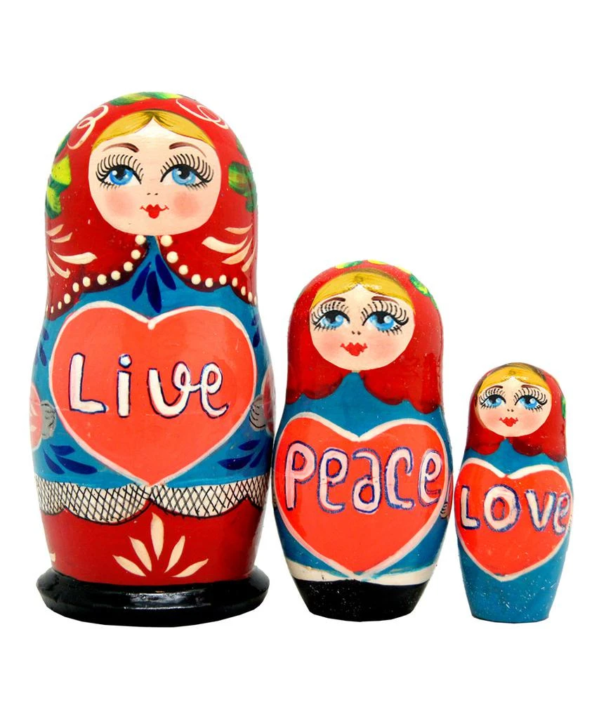 商品G. DeBrekht|Designocracy Live Peace Love 3-piece Russian Matreshka Nested Doll,价格¥215,第1张图片