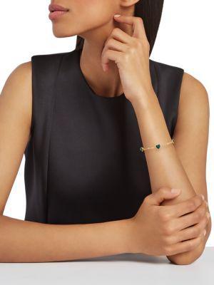 商品Effy|14K Yellow Gold, Malachite & Diamond Heart Charm Bracelet,价格¥5145,第4张图片详细描述