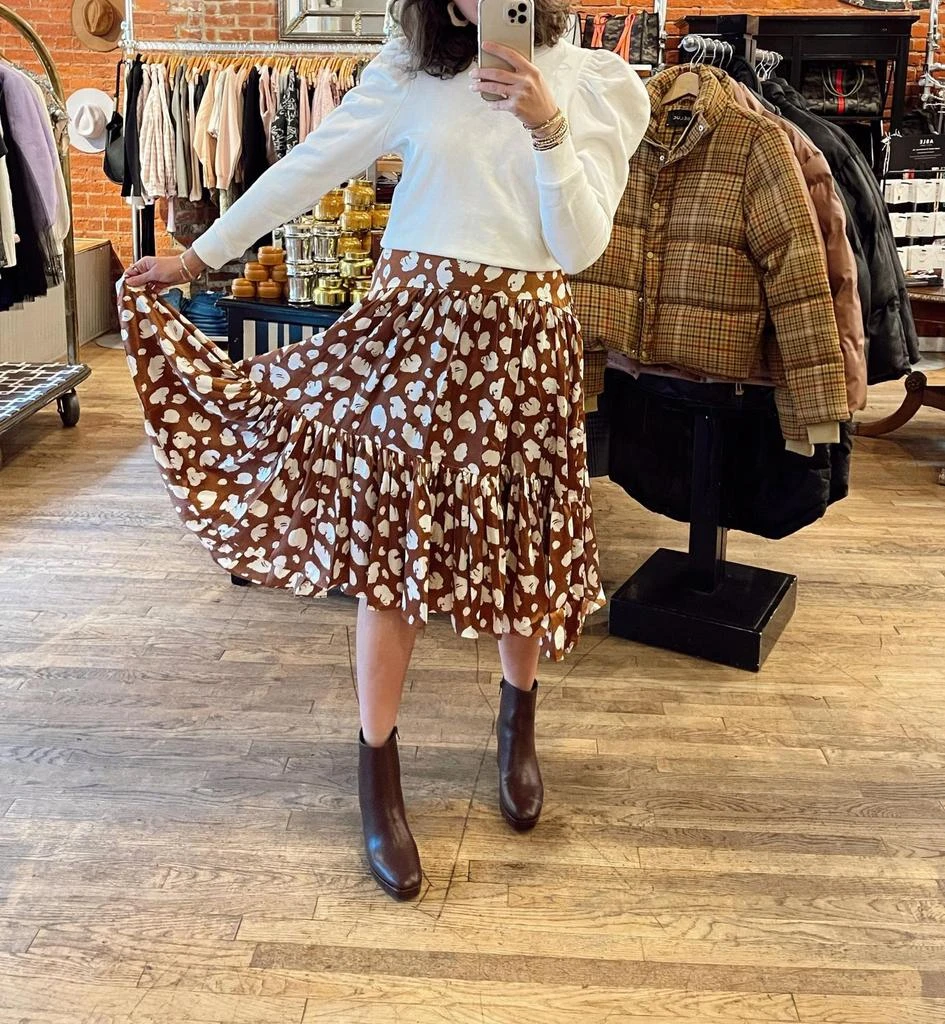 商品French Connection|Aimee Tiered Midi Skirt in Brown Patina,价格¥732,第2张图片详细描述