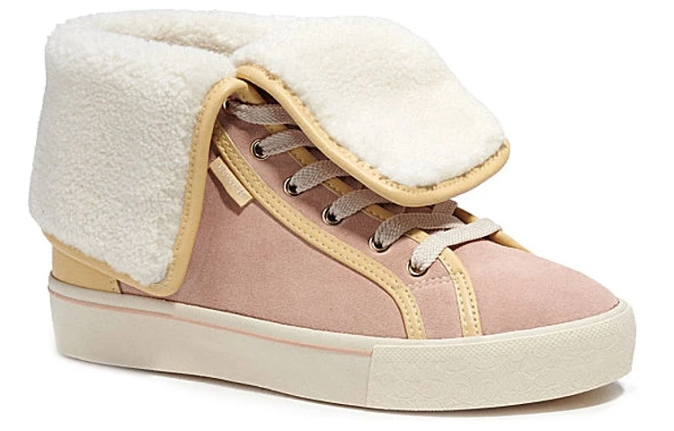 商品[国内直发] Coach|蔻驰 皮革 系带 高帮 时尚板鞋 女款 粉色,价格¥700,第4张图片详细描述