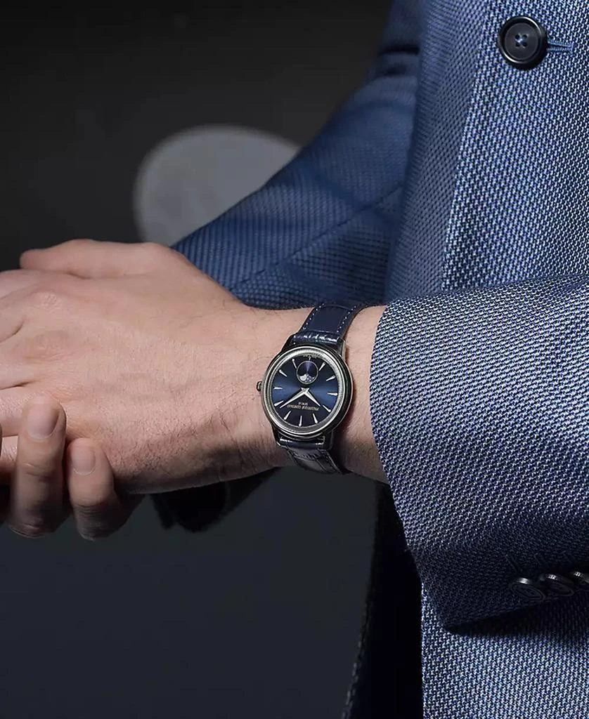 商品Frederique Constant|Men's Swiss Moneta Moonphase Navy Leather Strap Watch 37mm,价格¥9603,第4张图片详细描述