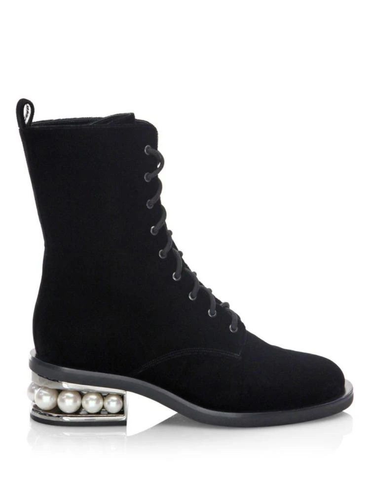 商品Nicholas Kirkwood|Casati Pearly-Heel Velvet Combat Boots,价格¥4046,第4张图片详细描述