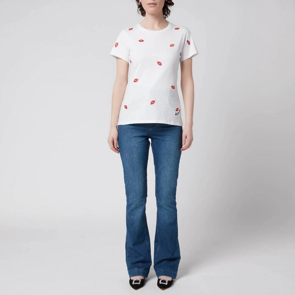 商品Kate Spade|Kate Spade New York Women's Embroidered Lips Tee - Fresh White,价格¥152,第3张图片详细描述