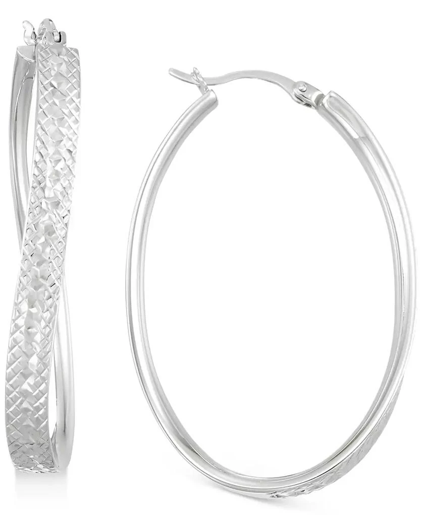 商品Macy's|Textured Wavy Oval Hoop Earrings in 14k White Gold Over Sterling Silver,价格¥467,第1张图片