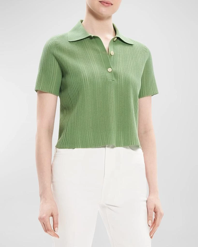 商品Theory|Cropped Matte Cotton Jacquard Polo Shirt,价格¥1662,第1张图片