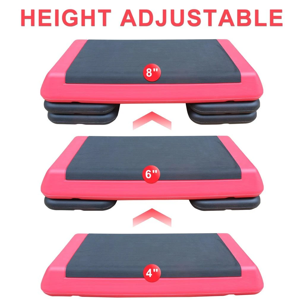 商品Streamdale Furniture|Streamdale Adjustable Workout Aerobic Stepper in Fitness & Exercise Step Platform Trainer Red Black with 2 Risers,价格¥760,第5张图片详细描述