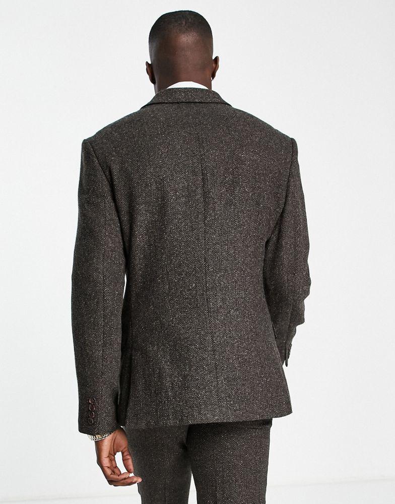商品ASOS|ASOS DESIGN super skinny suit jacket in check wool mix in khaki,价格¥718,第6张图片详细描述