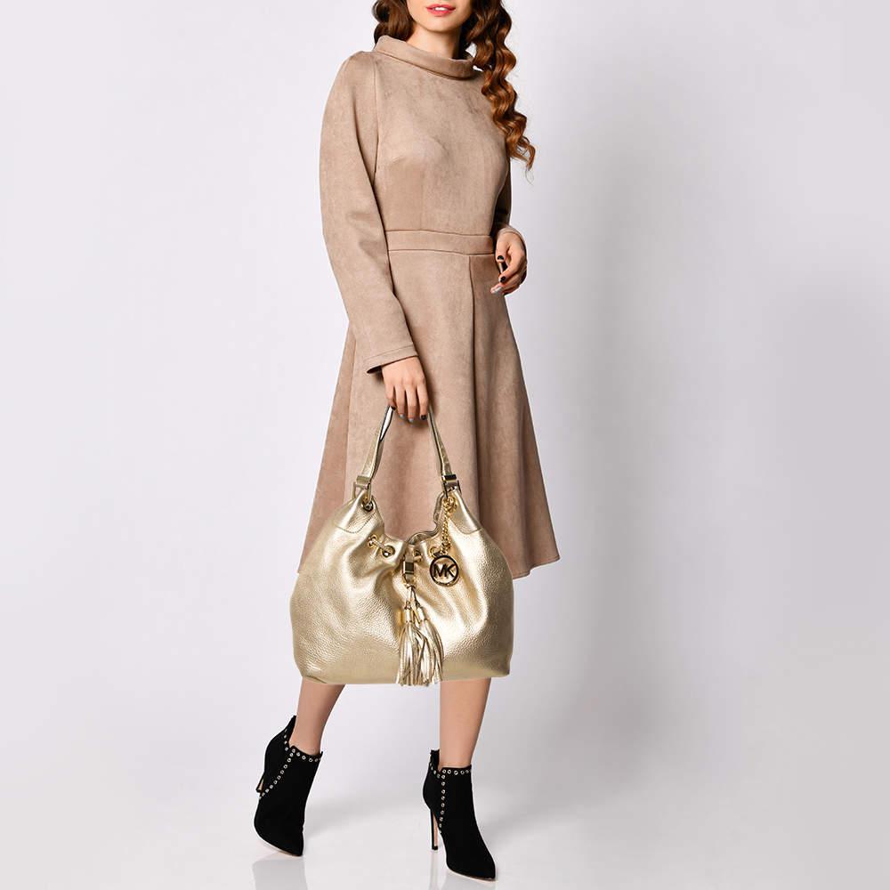 商品[二手商品] Michael Kors|MICHAEL Michael Kors Gold Leather Camden Drawstring Hobo,价格¥1115,第4张图片详细描述