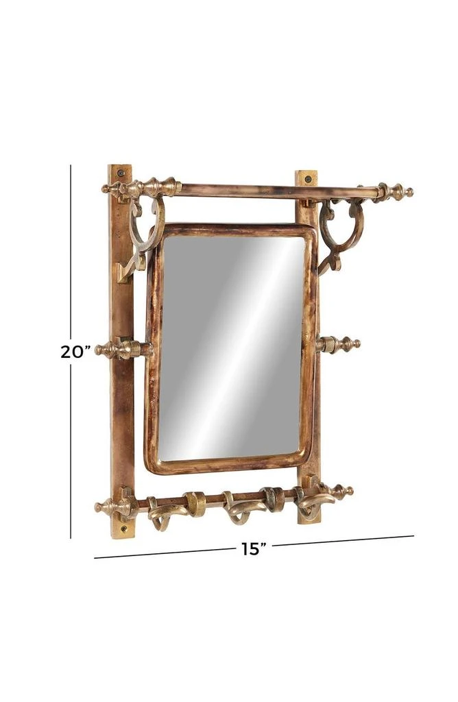 Brown Bathroom Wall Rack with Hooks & Rectangular Mirror 商品