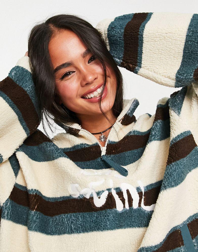 ASOS Daysocial unisex quarter zip sweatshirt in teddy borg with all over stripe print in ecru商品第3张图片规格展示