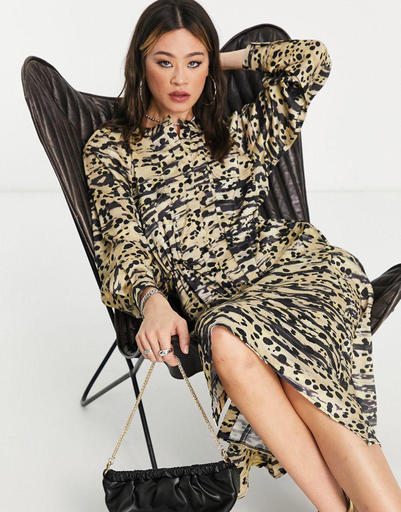 Topshop satin shirt dress in animal print商品第2张图片规格展示