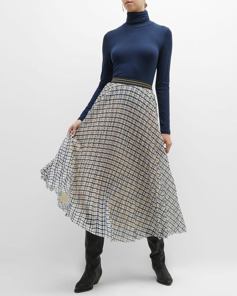 Fresco Pleated Houndstooth Tulle Midi Skirt商品第7张图片规格展示