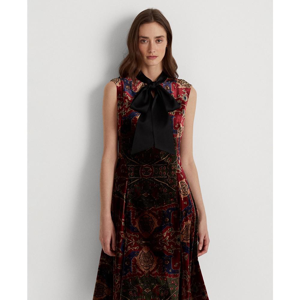 商品Ralph Lauren|Women's Print Tie-Neck Velvet Dress,价格¥1245,第6张图片详细描述