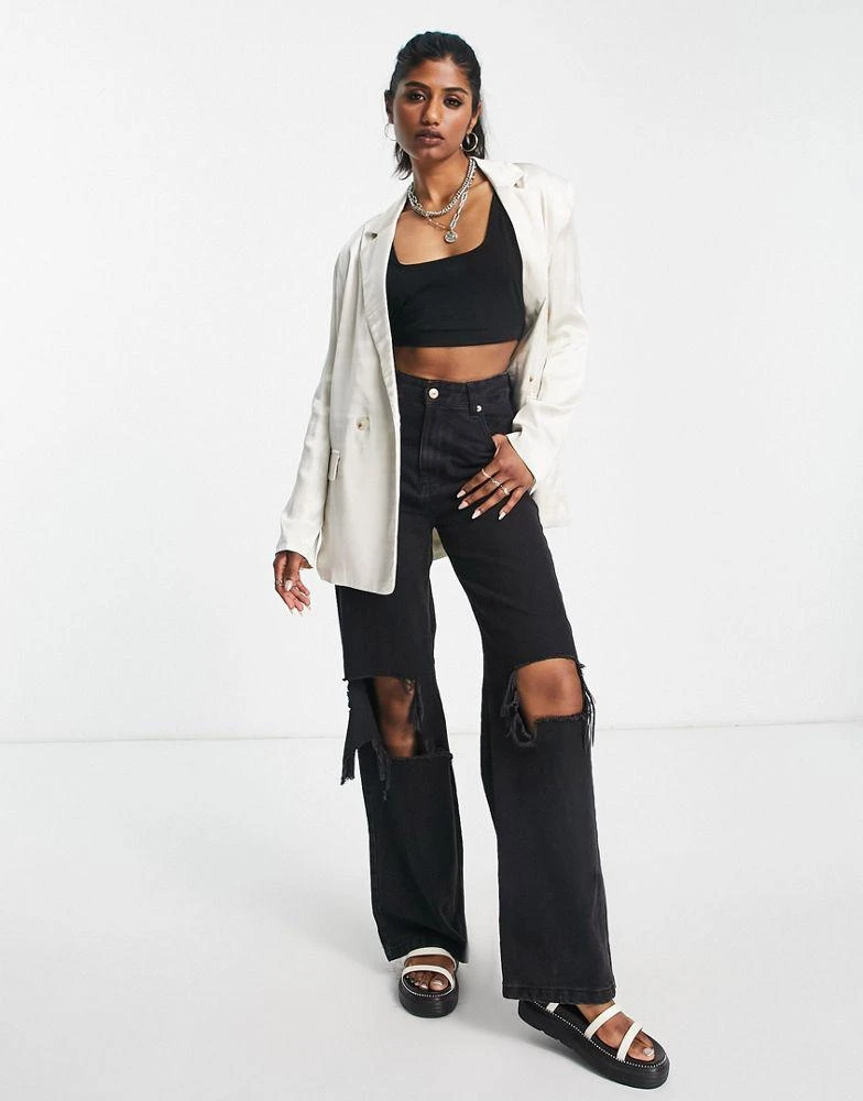 商品Bershka|Bershka oversized satin blazer co-ord  in stone,价格¥172,第2张图片详细描述