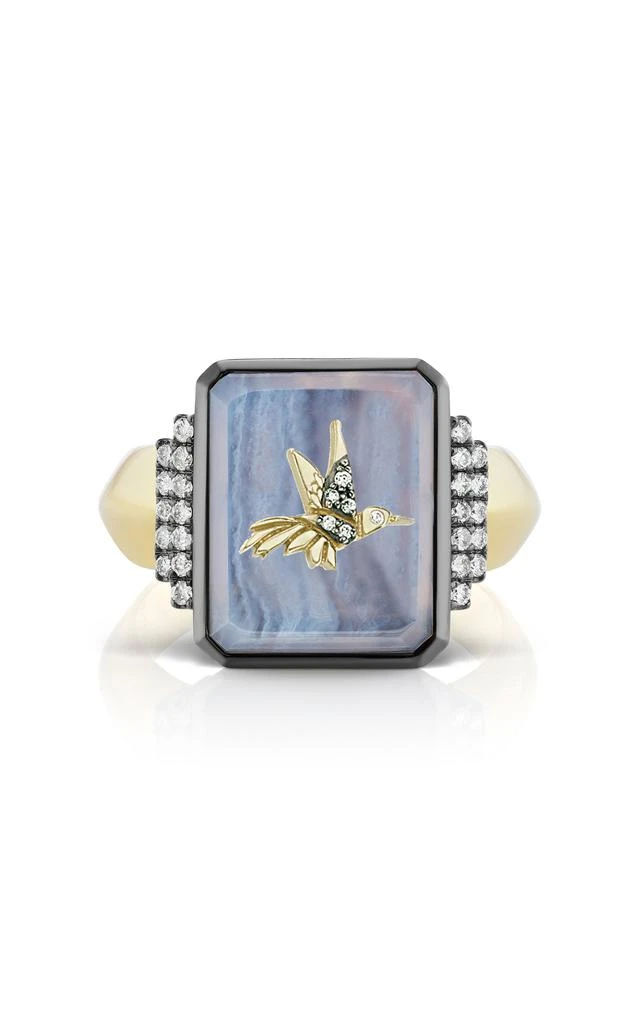 商品Sorellina|Sorellina - Hummingbird 18K Yellow Gold Agate; Diamond Signet Ring - Blue - US 4.5 - Moda Operandi - Gifts For Her,价格¥26280,第1张图片