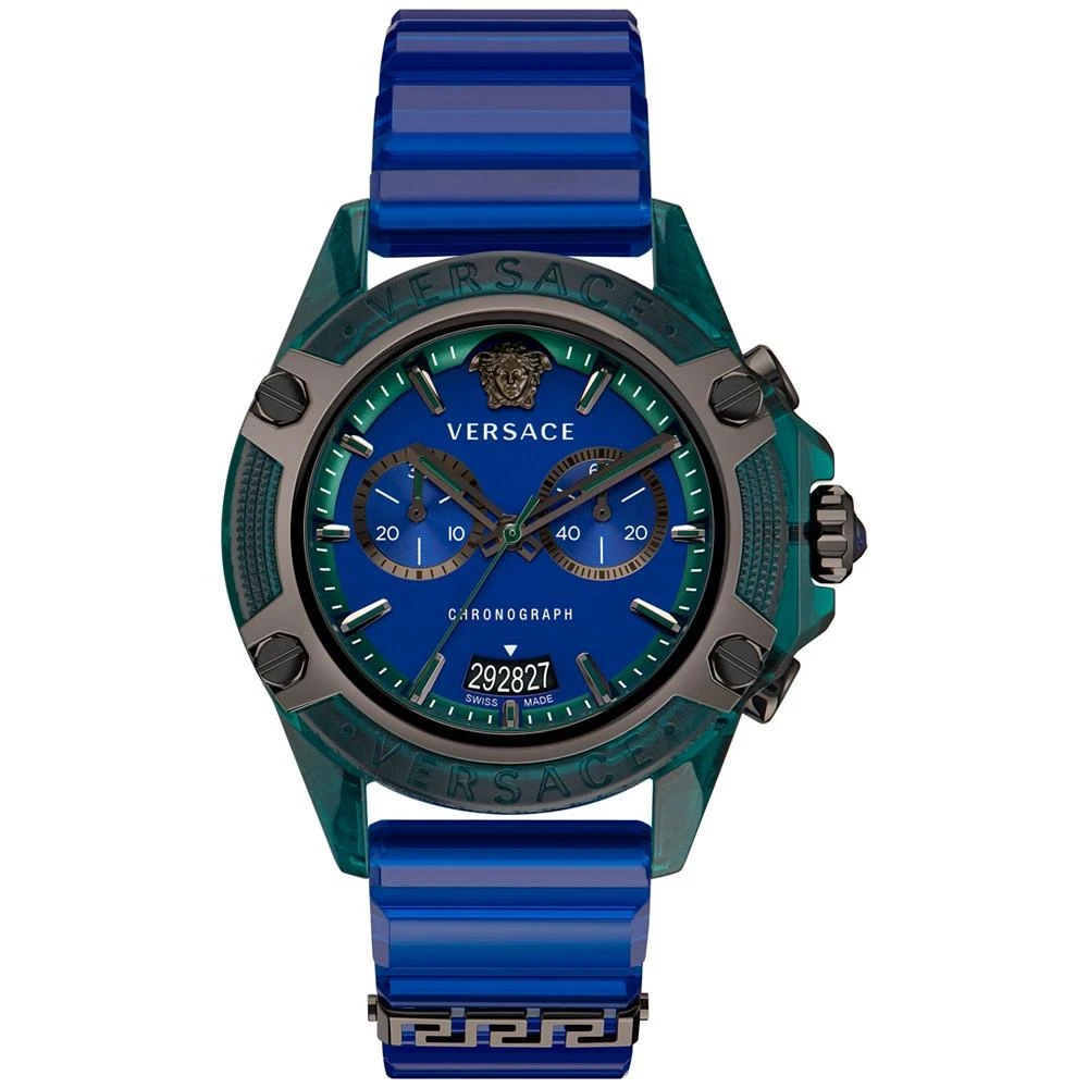 商品Versace|Men's Swiss Chronograph Icon Active Blue Silicone Strap Watch 44mm,价格¥5730,第1张图片