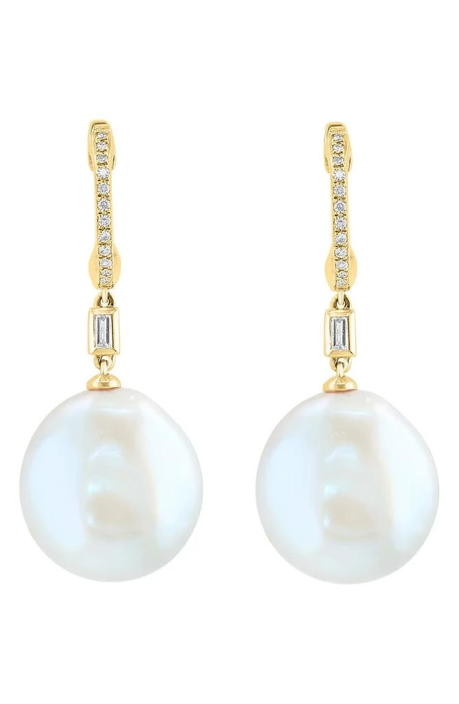 商品Effy|14K Yellow Gold Diamond & Freshwater Pearl Drop Earrings - 0.14 ctw,价格¥4286,第2张图片详细描述