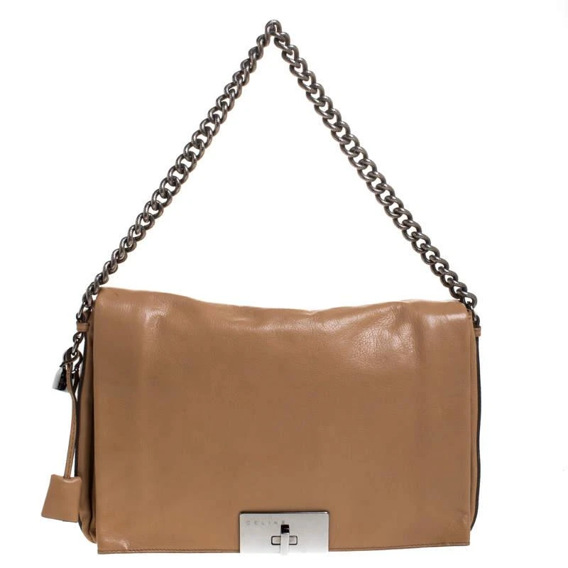 商品[二手商品] Celine|Celine Beige Leather Turnlock Flap Shoulder Bag,价格¥4298,第1张图片