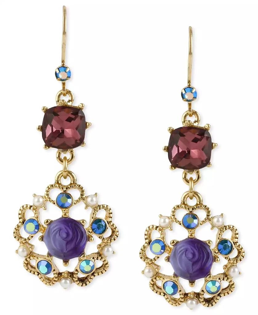 商品Betsey Johnson|Antique Gold-Tone Flower Medallion Crystal Drop Earrings,价格¥197,第1张图片