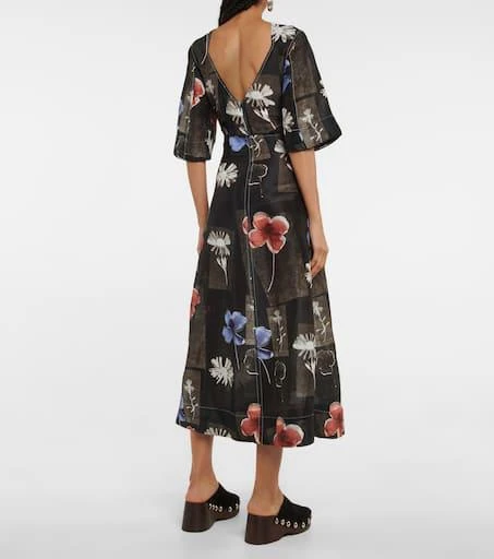 商品Ganni|花卉亚麻与真丝加长连衣裙,价格¥2120,第3张图片详细描述